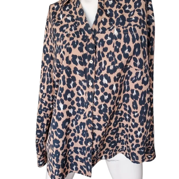 Talbots Cheetah Print Button Down Long Sleeve Womens Top Size Large - Picture 9 of 15